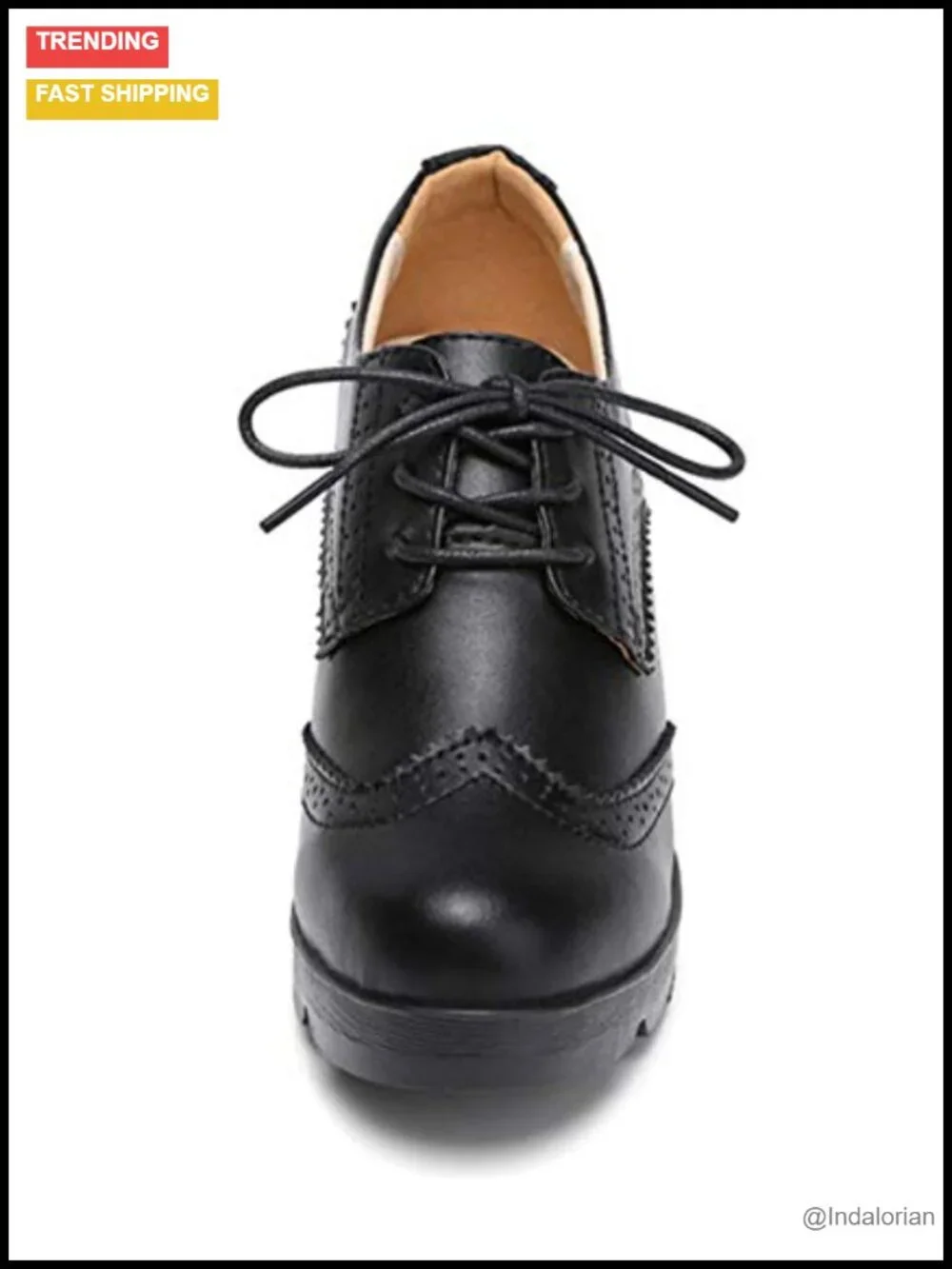 DADAWEN Women's Leather Classic Lace Up Platform Chunky Mid-Heel Square Toe